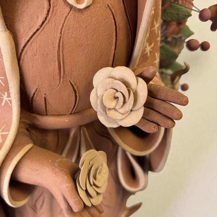 Large Handmade Mexican Natural Clay “Virgen de Guadalupe”, Rustic Multicolor – Free Shipping (Contiguous U.S. Only)