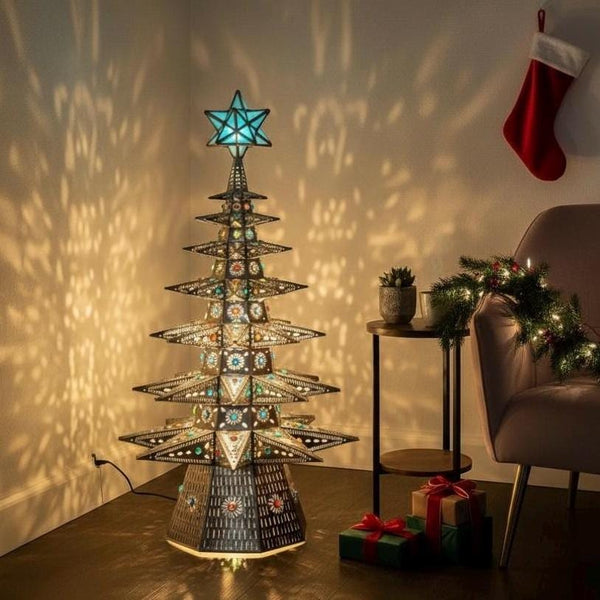 Medium Handmade Mexican Folkart Tin Light-Up Christmas Tree – Free Shipping (Contiguous U.S. Only)