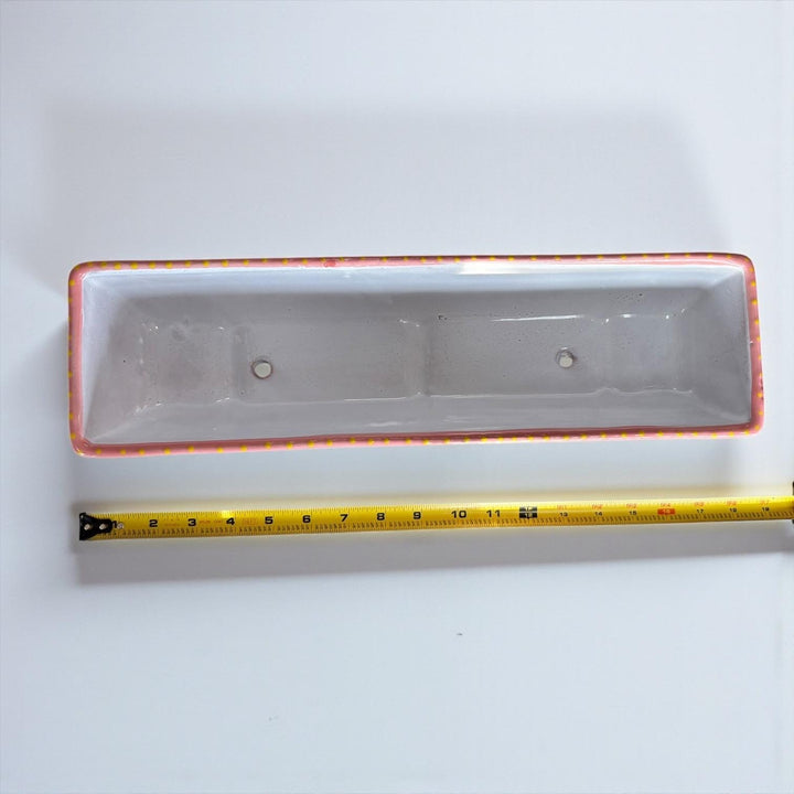 Hand Painted Mexican Talavera Long Planter, Pink Rim & Multicolor