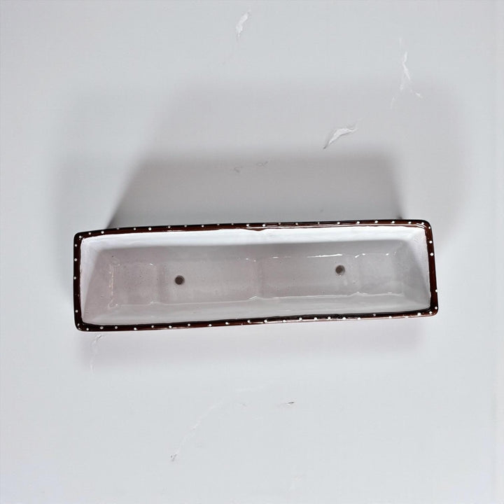 Hand Painted Mexican Talavera Long Planter, Expresso & White