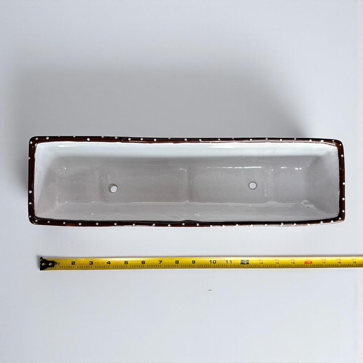 Hand Painted Mexican Talavera Long Planter, Expresso & White