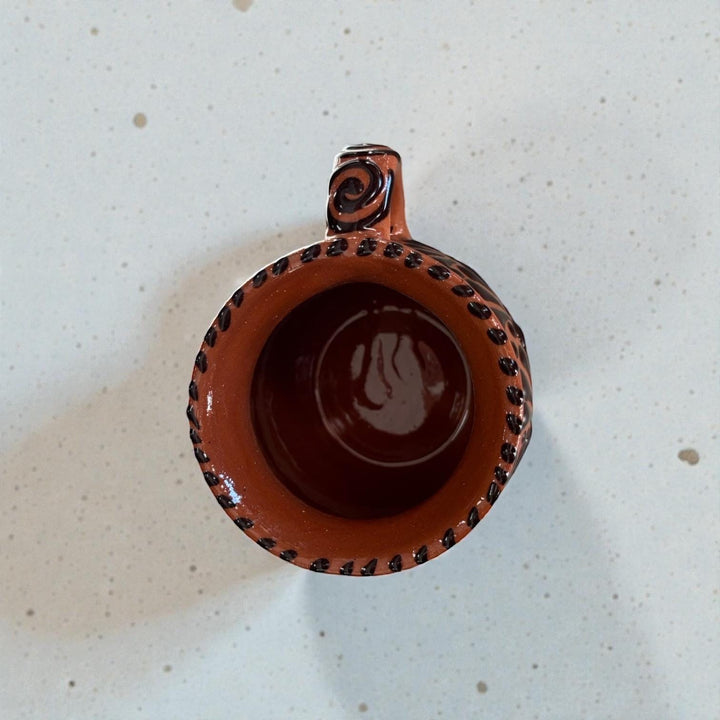 Hand Painted Talavera Christmas Cantarito with Handle Mug, Brown & Dark Chocolate Snowman – Set of 2