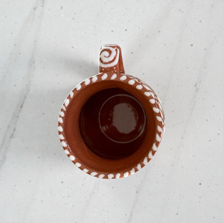 Hand Painted Talavera Christmas Cantarito with Handle Mug, Brown & White Poinsettia – Set of 2