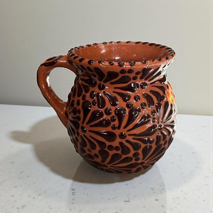 Hand Painted Talavera Christmas Cantarito with Handle Mug, Reindeer Brown Mix – Set of 2