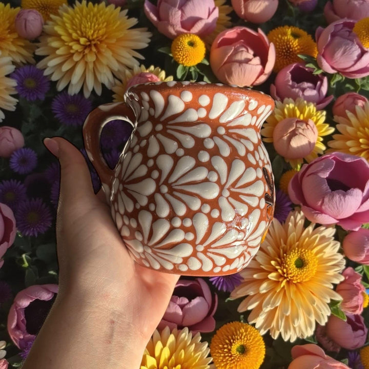 Hand Painted Talavera Christmas Cantarito with Handle Mug, Reindeer Brown Mix – Set of 2