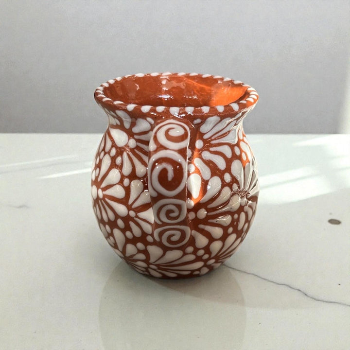 Hand Painted Talavera Christmas Cantarito with Handle Mug, Snowman Brown Mix – Set of 2