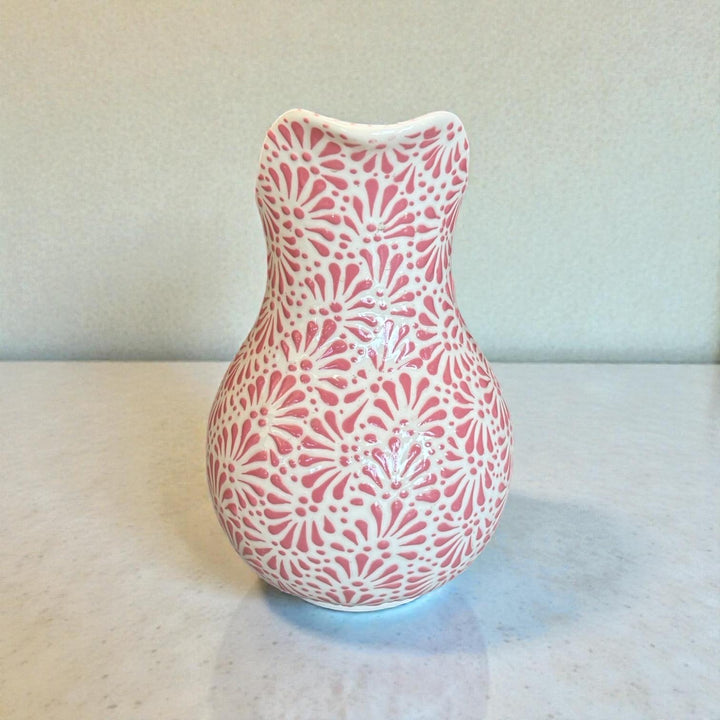 Hand Painted Mexican Talavera Pitcher, Ivory & Pink (Cielito Lindo Inspired)
