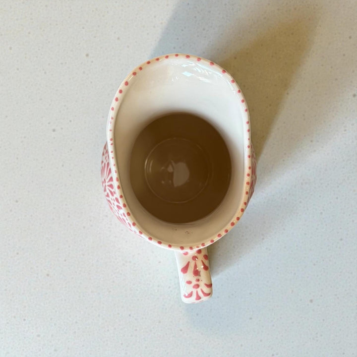 Hand Painted Mexican Talavera Pitcher, Ivory & Pink (Cielito Lindo Inspired)