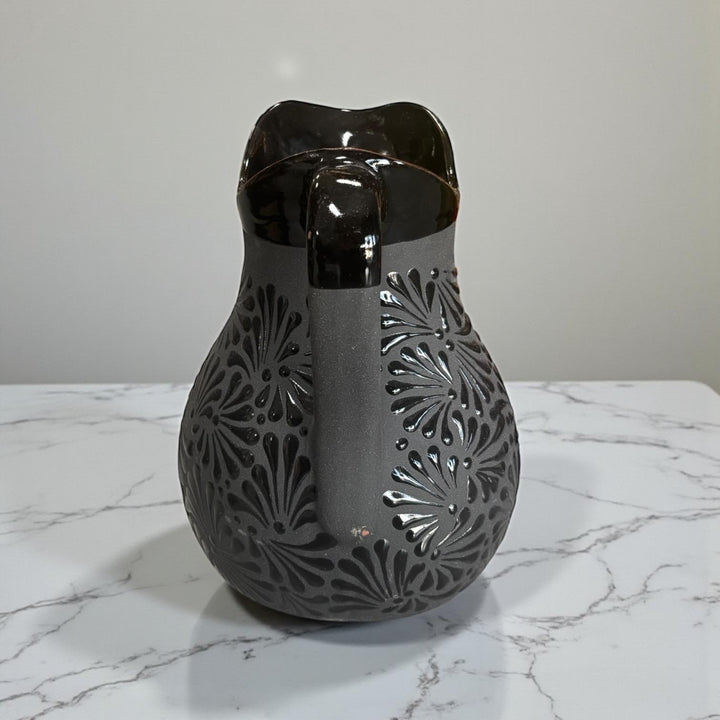 Hand Painted Mexican Clay Water Pitcher (Cielito Lindo Inspired), Charcoal & Black