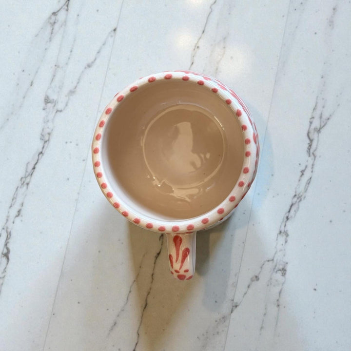 Beautiful Hand Painted Mexican Talavera Small Mug, Ivory & Pink – Set of 2 (Cielito Lindo Inspired)