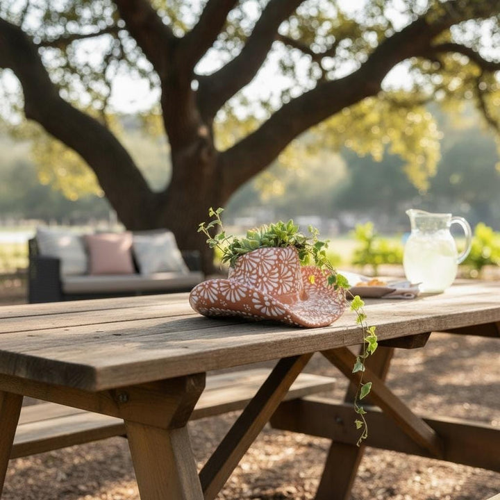 Handpainted Talavera Rustic Cowboy Hat Planter Pot, Brown & White (Cielito Lindo Inspired)