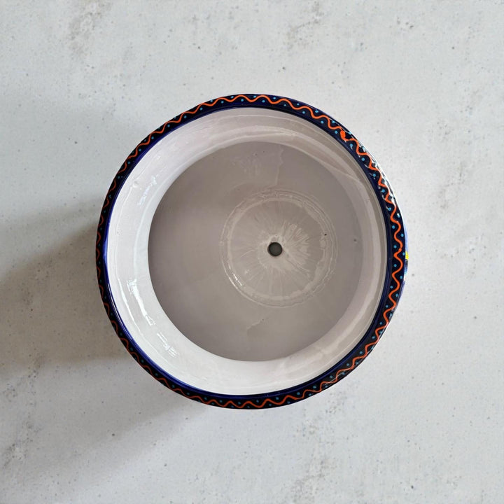 Large Hand Painted Talavera Folkart Planter Pot with Handles, Hummingbird Floral Blue – Free Shipping (Contiguous U.S. Only)