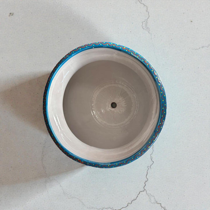 Large Hand Painted Talavera Folkart Planter Pot with Handles, Yellow Hummingbird & Black – Free Shipping (Contiguous U.S. Only)