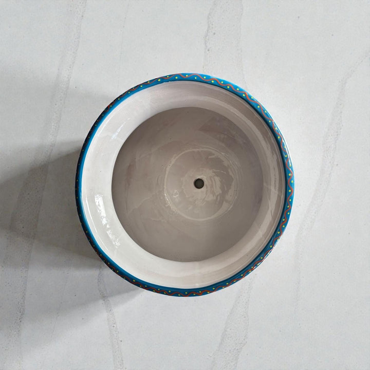 Large Hand Painted Talavera Folkart Planter Pot with Handles, Multicolor Hummingbird & Black – Free Shipping (Contiguous U.S. Only)