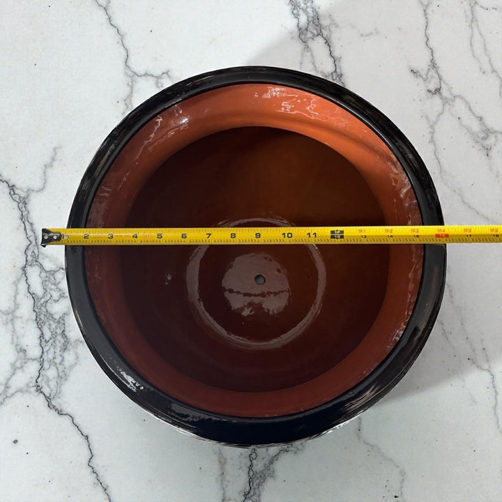 Large Hand Painted Clay Planter Pot with Handles, Charcoal & Black – Free Shipping (Contiguous U.S. Only)