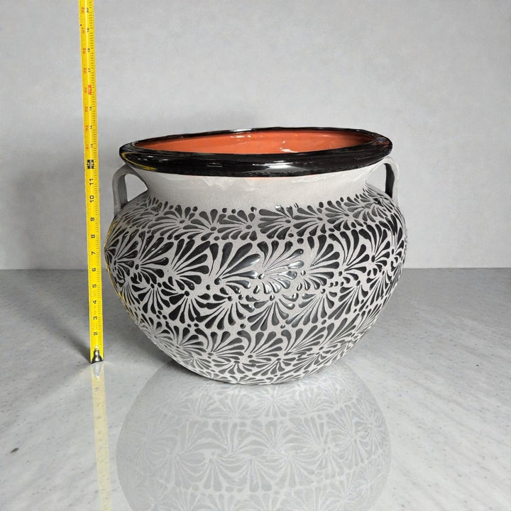 Large Hand Painted Clay Planter Pot with Handles, Charcoal & Black – Free Shipping (Contiguous U.S. Only)