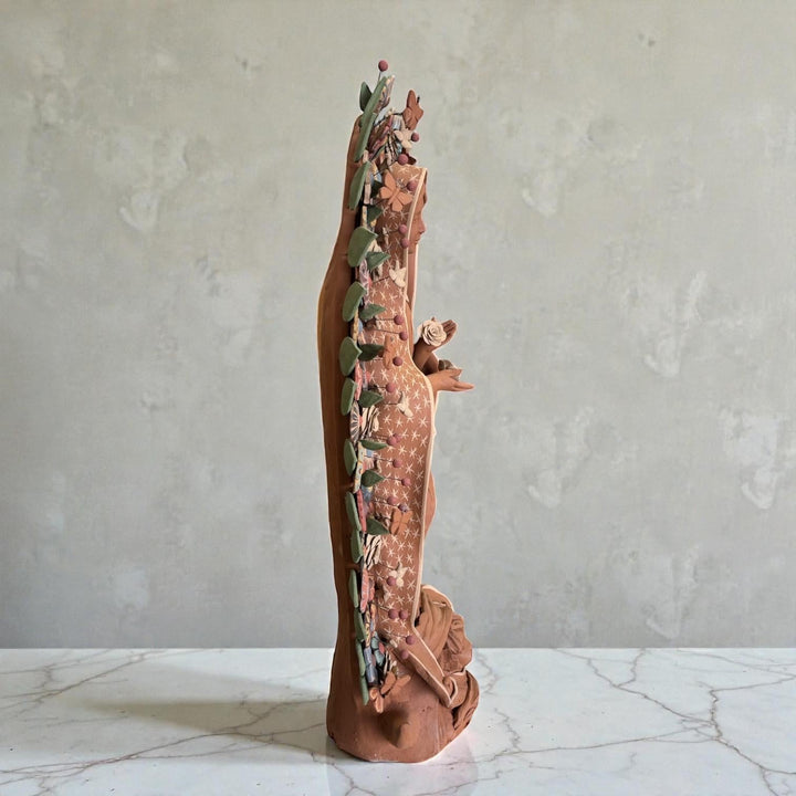 Large Handmade Mexican Natural Clay “Virgen de Guadalupe”, Rustic Multicolor – Free Shipping (Contiguous U.S. Only)