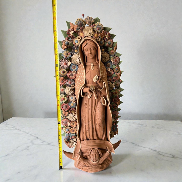 Large Handmade Mexican Natural Clay “Virgen de Guadalupe”, Rustic Multicolor – Free Shipping (Contiguous U.S. Only)