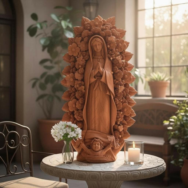 Large Handmade Mexican Natural Clay “Virgen de Guadalupe”, Terracotta – Free Shipping (Contiguous U.S. Only)